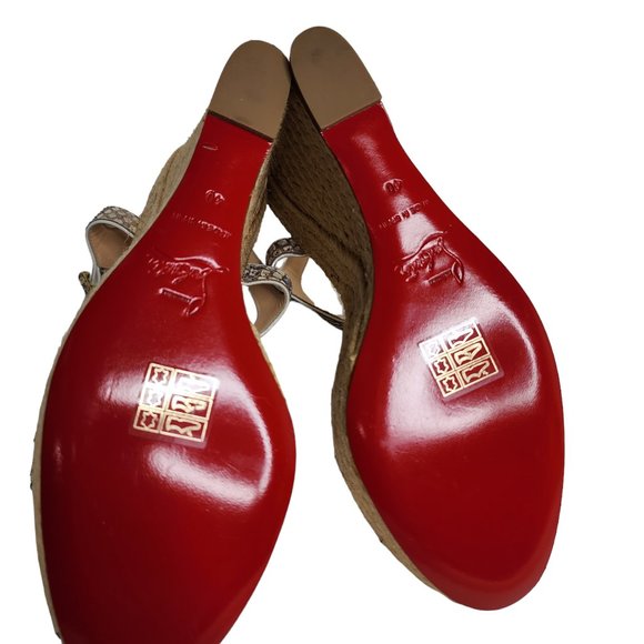 Christian Louboutin Snakeskin Print Wedge Espadrille Sandals Size 40 - Picture 7 of 9